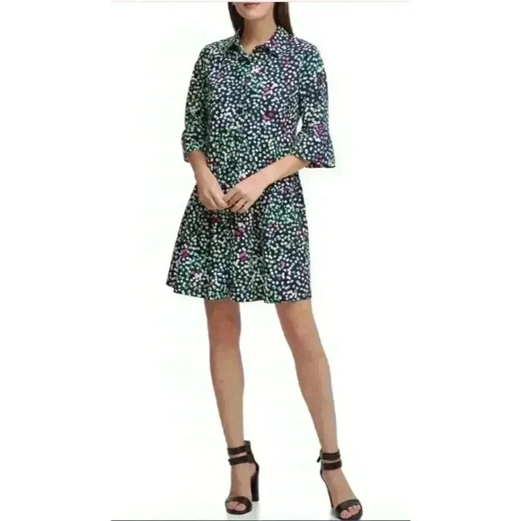 Dkny Dresses & Skirts - DKNY Drop Waist Printed Cotton Poplin Shirt Dress - Size 10